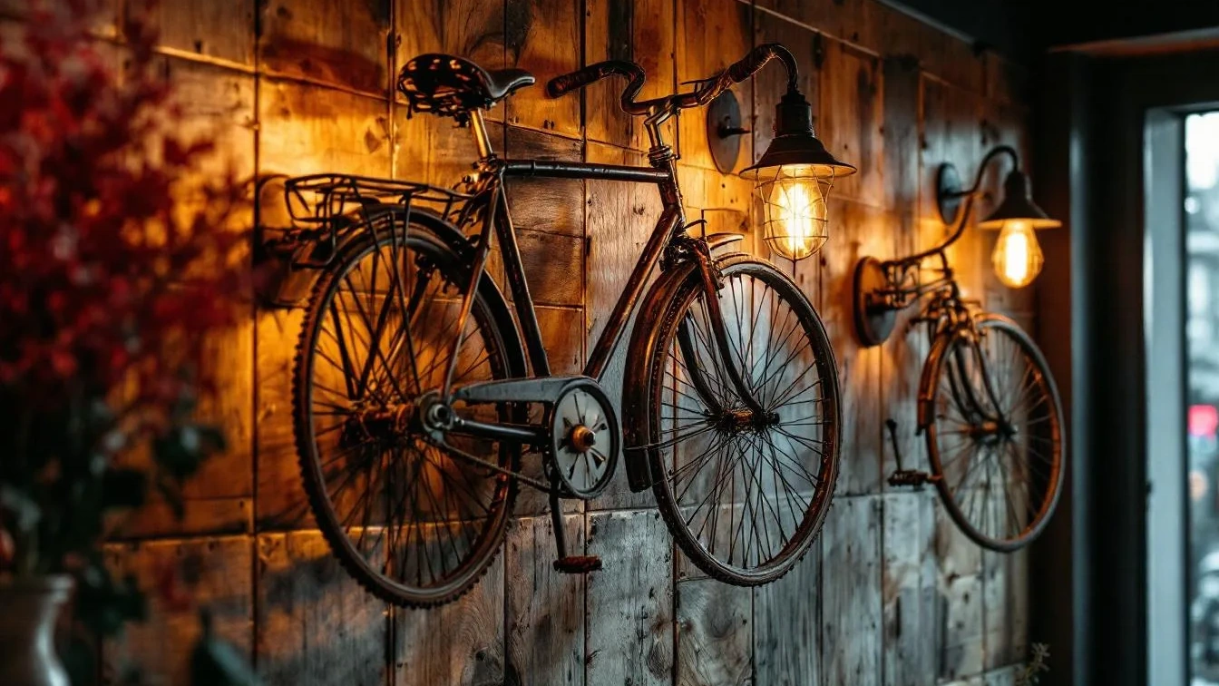 Alte Fahrräder als rustikale Wandlampen, Deko-Ideen für Zuhause